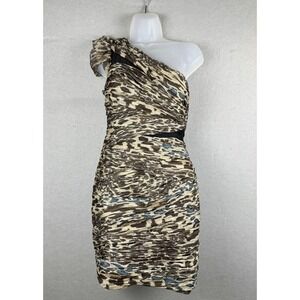 Vintage Y2K Cache BodyCon Sz 2 Animal Print Sheath Dress Halter Sexy‎ Ruched